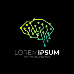 Brain logo with line design technology, simple icons