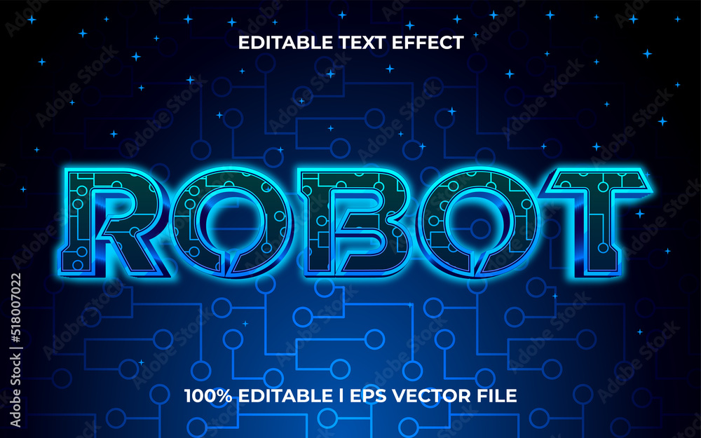 Fototapete robot 3d text effect with cyber theme. blue typography template for modern tittle