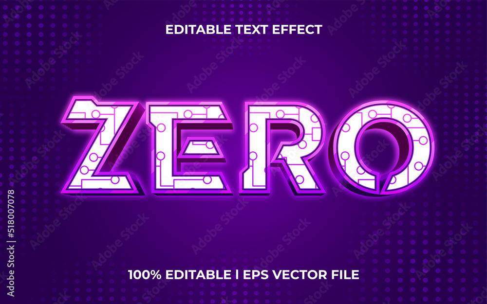 Poster zero 3d text effect with cyber theme. neon typography template for modern tittle