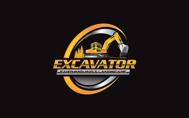 Illustration vector graphic of excavator construction, excavator earthworks, and heavy equipment logo design template
