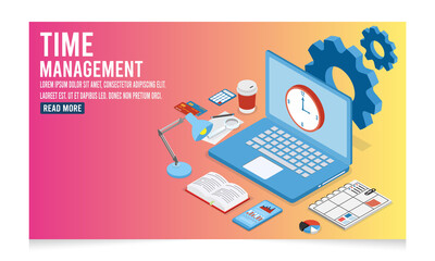 3D isometric with Time management concept planning, analysis, organization, working time. Vector illustration eps10
