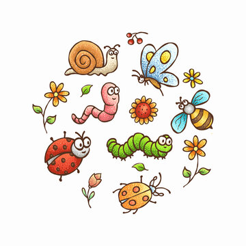 Set of doodle cartoon insect 