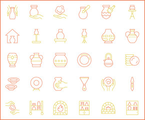 Simple Set of Pottery Related Vector Line Icons. Contains such Icons as Bowl, Plate, fireplace, ceramics, vase, clay, mug symbols and more.