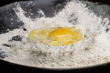 step by step batter mix for pancakes flour milk and egg