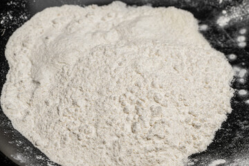 Fototapeta na wymiar step by step batter mix for pancakes flour milk and egg