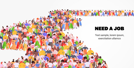 mix race people crowd against dismissal unemployment job search concept jobless men women standing together