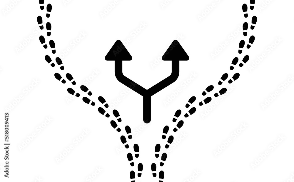 Poster Footprint split in two-way icon isolated on white background.