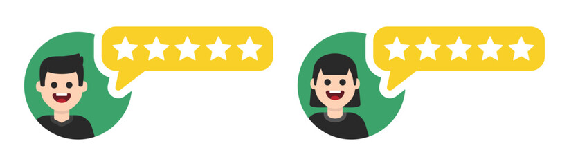 Man and woman giving excellent review, cartoon character vector in flat design. Customer experience concept.