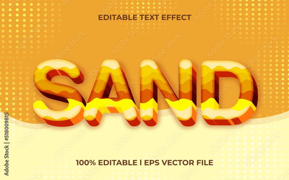 Poster sand 3d text effect with wave color theme. yellow typography template for minimalist tittle
