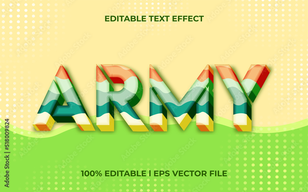 Poster army 3d text effect with military theme. green typography template for army tittle