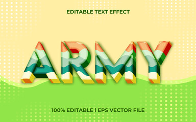 army 3d text effect with military theme. green typography template for army tittle