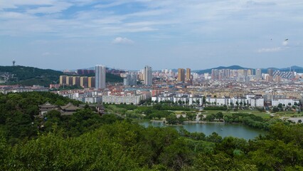 Obraz premium Jilin, Jilin, China - July 15 2021: The city of Jilin skyline in summer.