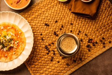 South Indian Filter coffee served in a traditional brass or stainless steel cup