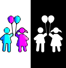 kindergarten boy and girl icon with balloons