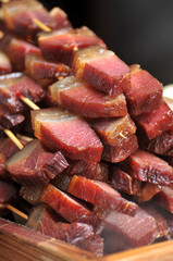 Close up view of Chinese bacon on sale on the street in Sichuan province, China