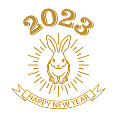 2023　卯年　年賀状ロゴ素材　座るウサギ　正面　線画