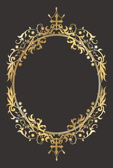 〘 ベクター 〙 クラウンなクラシックフレーム / ゴールド 黒背景