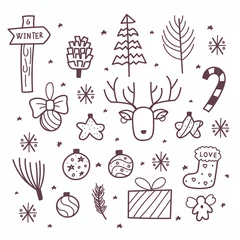 Fototapeten Hand drawn winter doodles collection © My Ho
