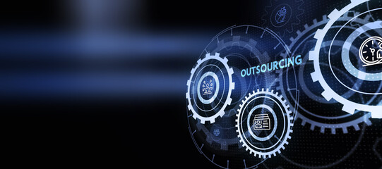Business, Technology, Internet and network concept. Outsourcing Human Resources. - obrazy, fototapety, plakaty