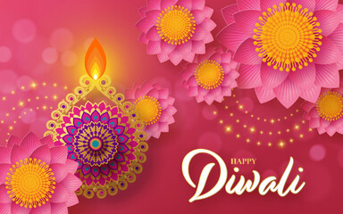 Happy diwali, deepavali the indian festival celebration on color background.
