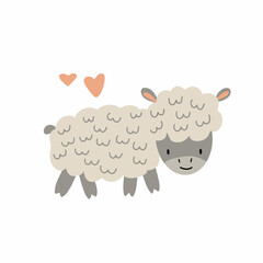 Cute lamb on a white background. Vector illustration of a pet for nursery or textile decoration