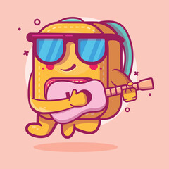 cool school bag character mascot playing guitar isolated cartoon in flat style design