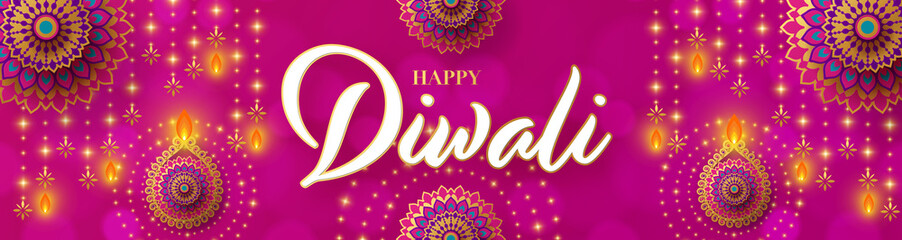 Happy diwali, deepavali the indian festival celebration on color background.