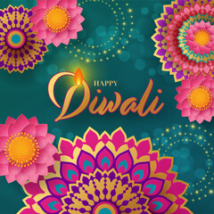Happy diwali, deepavali the indian festival celebration on color background.