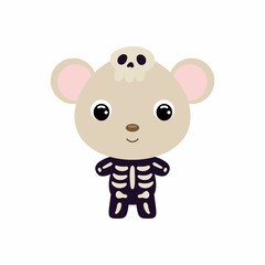 Cute little Halloween mouse in a skeleton costume. Cartoon animal character for kids t-shirts, nursery decoration, baby shower, greeting card, invitation, house interior. Vector stock illustration