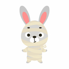 Fototapeta na wymiar Cute little Halloween rabbit in a mummy costume. Cartoon animal character for kids t-shirts, nursery decoration, baby shower, greeting card, invitation, house interior. Vector stock illustration