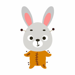 Fototapeta na wymiar Cute little Halloween rabbit in a voodoo costume. Cartoon animal character for kids t-shirts, nursery decoration, baby shower, greeting card, invitation, house interior. Vector stock illustration