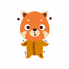 Obraz na płótnie Canvas Cute little Halloween red panda in a voodoo costume. Cartoon animal character for kids t-shirts, nursery decoration, baby shower, greeting card, invitation, house interior. Vector stock illustration