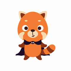 Cute little Halloween red panda in a wizard costume. Cartoon animal character for kids t-shirts, nursery decoration, baby shower, greeting card, invitation, house interior. Vector stock illustration