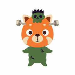 Cute little Halloween red panda in a Frankenstein costume. Cartoon animal character for kids t-shirts, nursery decoration, baby shower, greeting card, invitation. Vector stock illustration