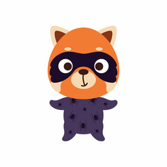 Cute little red panda in a Halloween costume. Cartoon animal character for kids t-shirts, nursery decoration, baby shower, greeting card, invitation, house interior. Vector stock illustration