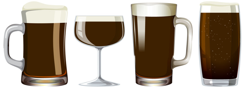 Alcohol drink in different glasses set