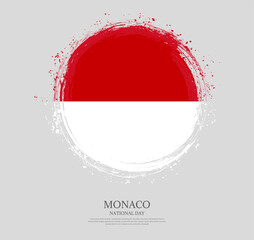 Creative circular grungy shape brush stroke flag of Monaco on a solid background