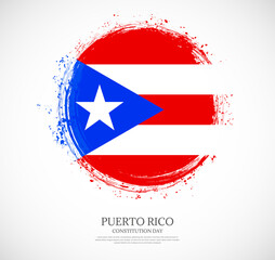 Creative circular grungy shape brush stroke flag of Puerto Rico on a solid background