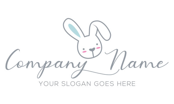 Cute Cartoon Rabbit Logo Design on white background