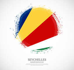 Creative circular grungy shape brush stroke flag of Seychelles on a solid background