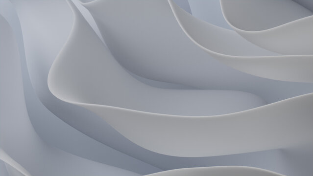 Trendy, White Surfaces With Waves. Abstract 3D Background.