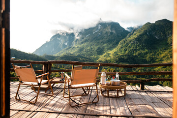 Chairs on the balcony and mountain view