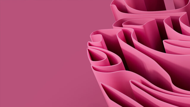 Abstract background made of Pink 3D Ribbons. Colorful. 3D Render with copy-space. 
