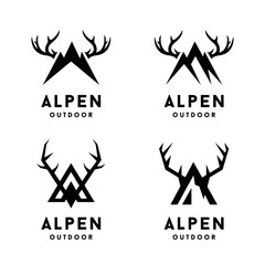 set of mountains and deer antlers logo design