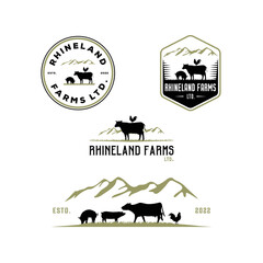 set of vintage livestock and farming badges and logo design