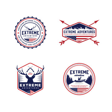 Vintage of american hunting badges and logo design emblem  set