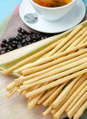 Bread Sticks Served with Hot Tea for Afternoon Tea. - 518017216