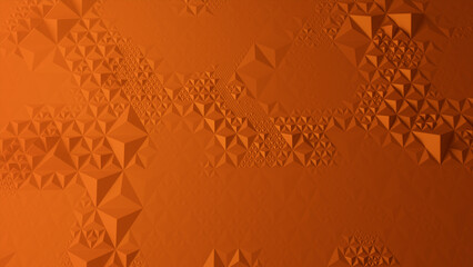 Atmospheric High Tech Surface with Triangular Pyramids. Orange, Abstract 3d Wallpaper.