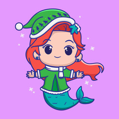 cute mermaid wearing christmas clothes, for kids fashion artworks, children books, greeting cards. vector illustration.	
