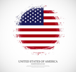 Creative circular grungy shape brush stroke flag of United States of America on a solid background